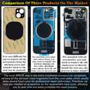Back Screen Glass Replacement Compatible with iPhone 15 All Carriers 6.1" + Pre-Installed Plate + Wireless Charging Coil Flex Cable + Microphone + Flashlight + Camera Frame (Blue)