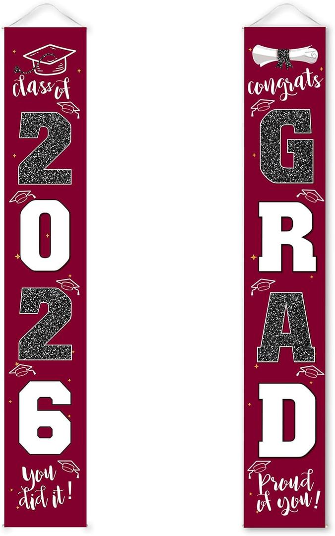 Graduation Decorations 2026 Banner Porch Sign Maroon Burgundy Red for Class of 2026 Graduates Party Supplies