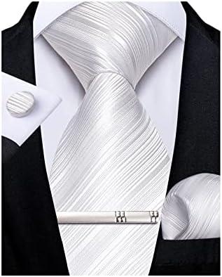 DiBanGu Men's Silk Necktie Solid Color Tie and Pocket Square Cufflink Tie Clip Set Woven Plain Ties for Men Wedding Party