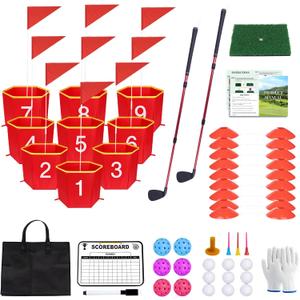 Backyard Golf Game,9 pcs Golf Yard Game with 2 Adjustable Clubs, Suitable for Lawns,Outdoors,Parks and Beaches