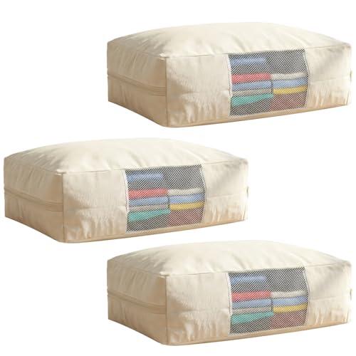 Cotton Sweater Storage Bag, 20"x14"x5" Fits 8 Sweaters Large Capacity Closet Organizer Bag with Zipper, Breathable & Washable, See Through Window Suitable for Cashmere Sweaters, Leggings, Scarves (3)