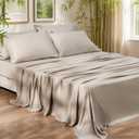 PHF 6PCS 100% Rayon Derived from Bamboo_ Sheets Set Queen Size,Cooling Sheets for Hot Sleepers,Wider Elastic Band & 16" Deep Pocket,Luxury Silky Soft Breathable Bedding Set & Pillowcase, Light Taupe