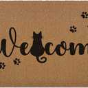 Cute Black Cat Paws Door Mat, Funny Welcome Front Door Mat Indoor Outdoor Entrance, Rustic Artificial Coir Doormat Rugs for Cat Lovers Owners Porch Entry Patio Kitchen Decor 30x17in
