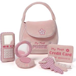 Baby GUND Play Soft Collection, My First Purse 5-Piece Plush Playset with Rattle, Mirror and Crinkle Plush Toys, Sensory Toy for Babies and Newborns, 8