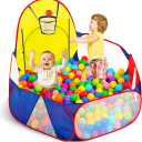 Eocolz Kids Ball Pit Large Pop Up Children's Ball Pits Tent for Toddlers Playhouse Baby Crawl Playpen with Basketball Hoop and Zipper Storage Bag, 4 Ft/120CM, Balls Not Included
