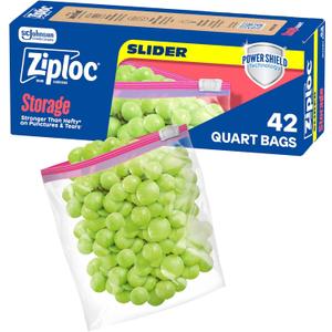Ziploc Quart Food Storage Slider Bags, Durable, 42 Count