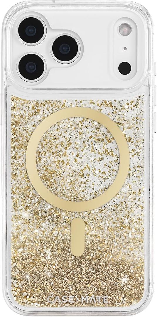Case-Mate iPhone 17 Pro Max Case [Compatible with MagSafe] - Liquid Glitter Phone Case with 12ft Drop Protection - Premium Magnetic Cover for iPhone 17 Pro Max - Gold Waterfall