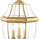 Livex Lighting Lantern 2354-02 Monterey 3 Light Outdoor Polished Brass Finish Solid Brass Post Head with Clear Beveled Glass, 17" x 9" x 11"