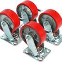 5" X 2" Swivel Polyurethane Wheels - Heavy Duty Casters Set of 4 with Top Lock Brake, 1100 lbs Load Capacity Each, 4400 lbs Per Set - Ideal for Toolbox, Workbench (Red)