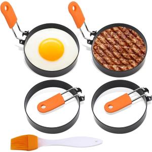 3.5" Egg Rings Set of 4, Round Circle Nonstick Crumpet Ring Mold Muffins Pancake Cooking Griddle Sandwich Burger Bagel Maker for Breakfast