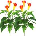 Beebel Artificial Flower 17 inches Calla Lily Silk Plant Fake Bonsai Flowers Greenery Plants for Indoor Outdoor Home Office Bedroom Table Centerpieces Party Decoration 2 Pack (Orange, 2)