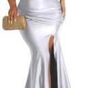 HRESSLBD Womens Off Shoulder Sexy V Neck High Split Long Maxi Dress, Formal Cocktail Party Evening Gown Mermaid Dress M
