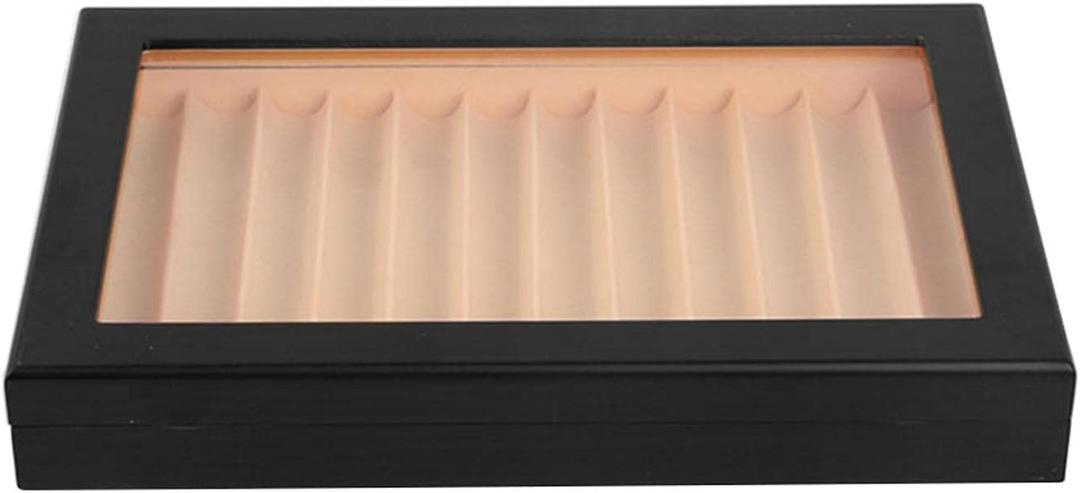 EMVANV Wood Pen Display Box 12 Grid Storage Organizer Fountain Pen Collector Case Display Case for Shop or Home (Black)