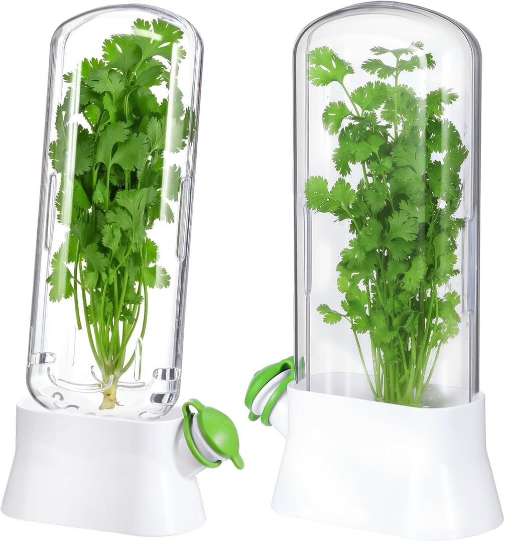 2 Pieces Saver for Refrigerator Keeper Storage Containers Saver Pod for Cilantro, Parsley, Asparagus, Keeps Vegetables for 2-3 Weeks(White)