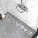 Shower Drain Offset Outlet for Bathroom: 24-Inch Brushed Nickel Linear Shower Drain with Removable Grate - 304 Stainless Steel Shower Floor Drain Side Outlet with Hair Catcher, Adjustable Feet
