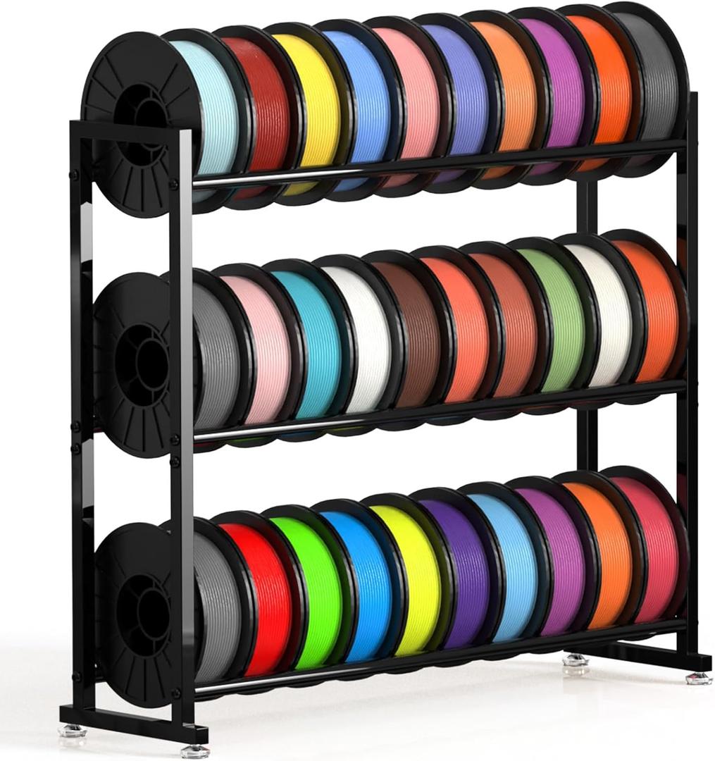 3-Tier 3D Filament Storage Rack - Heavy Duty 3d Printer Filament Rack for 30 Rolls, Metal Spool Shelf for PLA, ABS, TPU Filament Storage, Filament Holder for 3D Printing Workstation, Office,Workshop
