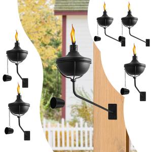 Wall Mounted Citronella Torches Set of 6, 24 oz Garden Torches for Outside, Refillable Flame Light Torch, Outdoor Metal Torch for Yard, Patio, Deck, Garden, Party, Landscape