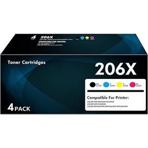 206X Toner Cartridges 4 Pack High Yield Compatible for HP 206X 206A W2110A W2110X for Color Laserjet Pro MFP M283fdw M283fdn M283cdw M255dw M255nw M282nw Printer Ink (Black/Cyan/Yellow/Magenta)