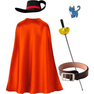 Kids Puss Costume for Boys Girls Spanish Playful Hero Cat Outfit Halloween Cosplay Dress Up Party 4-12y (5 Pcs)