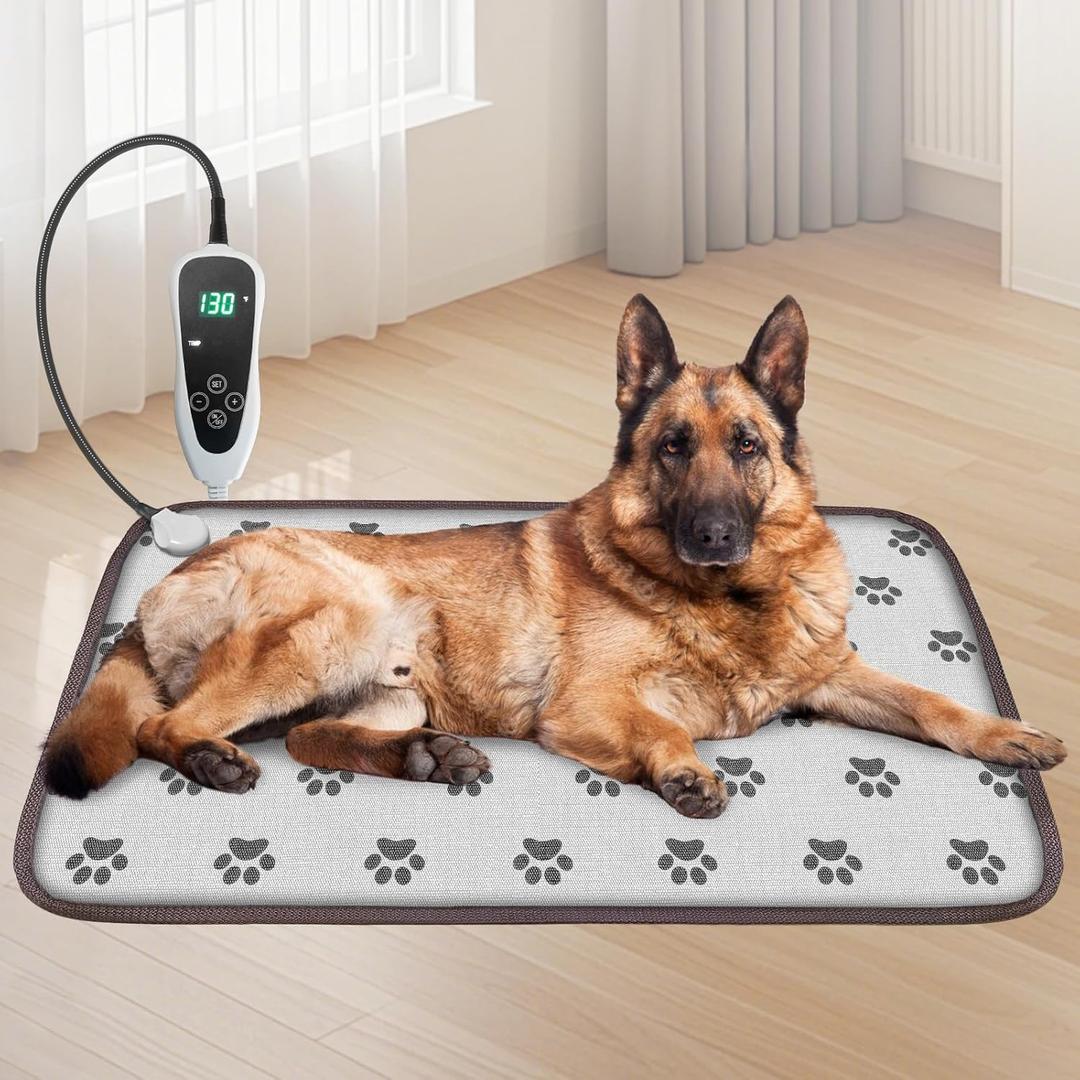 Large Dog Heating Pad 34x21in with Smart Thermostat Switch and Power Line Protection Tube, Obtained MET and UL Dual Certification, Waterproof Pet Heating Pad, Suitable for Dogs of All Ages