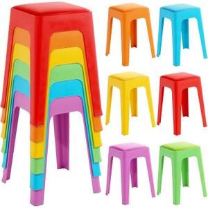 TURSTIN 6 Pieces Classroom Stools with Leather Pad Seats 18 Inch Colorful Plastic Stools Portable Backless Bar Chairs Flexible Seating Decorative Stool for Classroom Office Home School, 18.1 inches
