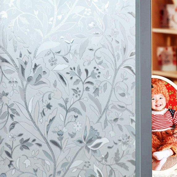 Window Film Privacy Film PVC Decorative Flower Removable Window Sticker Anti UV Home Bathroom Office Decor, 18x40 inches