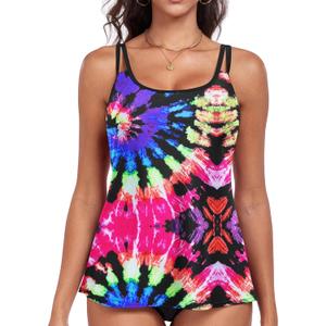 Women's Flowy Tankini Tops Only - Modest Bathing Suit Loose Fit Plus Size Swimsuit Swim Tops for Women 2025 (No Bottom) (Rainbow), Size 20W