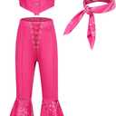 Girls Pink Costume Dress Cosplay Costumes for Girls Birthday Party Costumes with Accessories 4-11years (160=9-10Years, Rose Red)