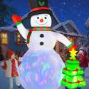 8FT Christmas Inflatables Snowman Outdoor Decorations with Christmas Tree Built-in Colorful Rotating LED Lights Christmas Snowman Blow Ups Decorations for Yard Garden Outside Lawn Xmas Holiday Decor