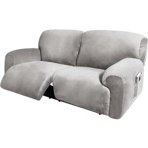 ULTICOR Extra Wide 75" - 100", Reclining 2 Seater Sofa, Extra Wide Reclining Love Seat Slipcover, 6-Piece Velvet Stretch, Reclining Sofa Covers, Thick, Soft, Washable (Light Grey)
