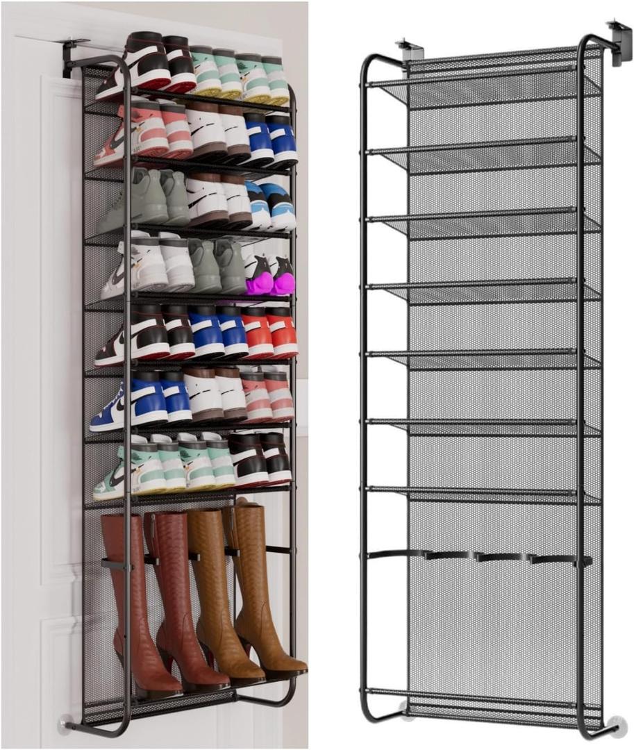 Over The Door Shoe Organizer-8 Tier Hanging Shoe Organizer, Heavy Duty Metal & Mesh Shoe Holder,Hanging Shoe Rack for Closet Organizer
