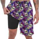 Mens Swim Trunks with Compression Liner, Magic Mushrooms Skulls Men Bathing Suit Swimming Trunks 9 inch inseam Board Shorts Men's Swimwear, 4 Way Stretch Beach Shorts Quick Dry Swimsuits (M)