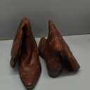 Athlefit Women's Square Toe Cowboy Cowgirl Boots Low Chunky Heel Embroidery Western Mid Calf Boots for Country Concerts (11, Brown)