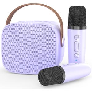 Mini Karaoke Machine,Funny Toys Christmas Birthday Gifts for Kids Age 4-12 Girls,Boys,Adults,MEGUO Karaoke Microphone Toys for 4,5,6,7,8,9,10,11,12+ Year Old Girls Boys (Purple 2 mics)