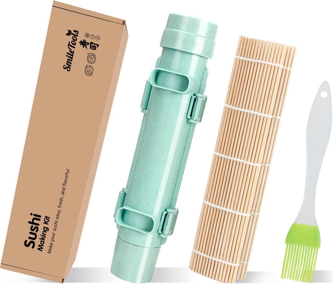 SmileTools Sushi Making Kit, Sushi Roller, Sushi Bazooka, Sushi Maker, Bamboo Sushi Rolling Mat For Beginners (Green)