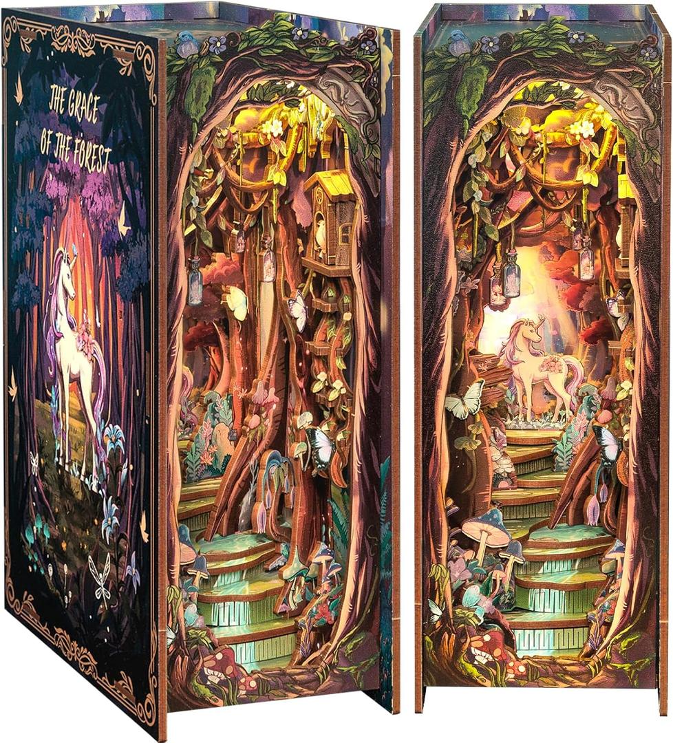 CUTEBEE Book Nook Kit - DIY Miniature House Dollhouse Kit for Adults and Teens, Booknook Tiny House Bookshelf Decor 3D Wooden Puzzle, Gifts for Family, Friends (The Grace of The Forest)