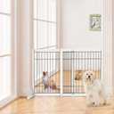 Freestanding Wire Dog Gate, 30" to 53" Adjustable Expandable Pet Gate, White Wooden Extra Wide Dog Fence - 32" H