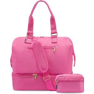 Mini Weekender Bags for Women, Travel Duffel Bag with Shoes Compartment, TSA Approved Overnight Bags with Toiletry Bag, 30L-Beige, 30L