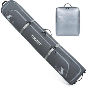 TOURIT Rolling Ski Bag and Ski Boot Bag Combo - Fully Padded Snowboard Bag with Wheels for Air Travel, Wheeled Ski Bag Holds 2 Pairs of Skis (195cm) (Grey-3)
