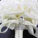 Foraineam 2 Pack Wedding Bouquet Bridal Bridesmaid Holding Flowers Foam Roses Artificial Fake Flower Hand Bouquets with Crystals Soft Ribbons