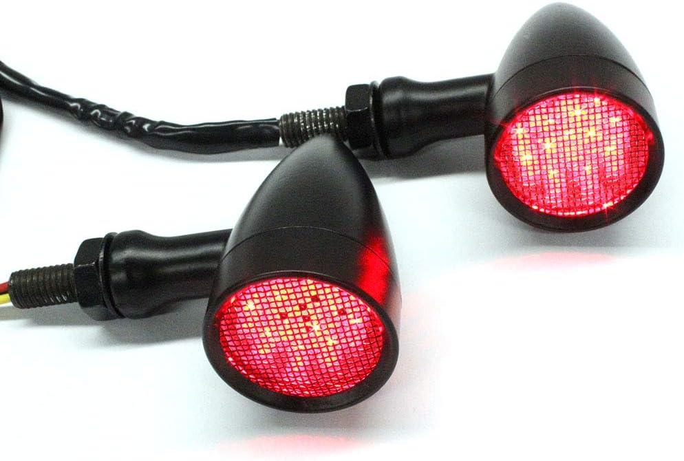 2pcs Black 15 LED Motorcycle Stop Brake Running Turn Signal Indicator Red Lights Compatible with Harley Honda Chopper (Black with net-Red Light)