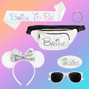 Mouse Ears Set - Bride Accessories - Bachelorette Party Favors - Bride Bachelorette Outfit Accessories to Match Bachelorette Outfit for Bride - Magic Kingdom (Iridescent/White Bride, 1)