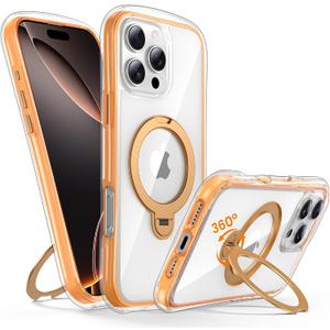 Magnetic for iPhone 16 Pro Case with Stand [Compatible with MagSafe][360° Rotatable Ring Holder Kickstand][Military Grade Protection] Airbag Shockproof Case for i Phone 16Pro 6.3 Inch, Orange