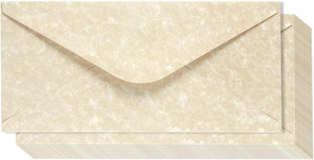48 Pack Parchment Envelopes for Writing Letters with Gummed Seal - Decorative Vintage Style Home Stationary Supplies 8.75x4 Inch - Fancy Envelope for Letter (Cream)