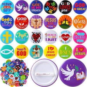 120 Pcs Christian Pins 1.7 Inch, Bible Verse Religious Mini Button Bulk Round Christian Jesus Badges Gift Ideal for Sunday School Prizes Rewards, Party Favors, and Fundraisers, 24 Styles
