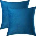 Mixhug Set of 2 Cozy Velvet Square Decorative Throw Pillow Covers for Couch and Bed, Blue, 18 x 18 Inches