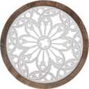 Funly mee Vintage Round Wall Decor with Frame,Wood Grille Wall Sculptures 23.6 in, 25.6"L x 23.6"W