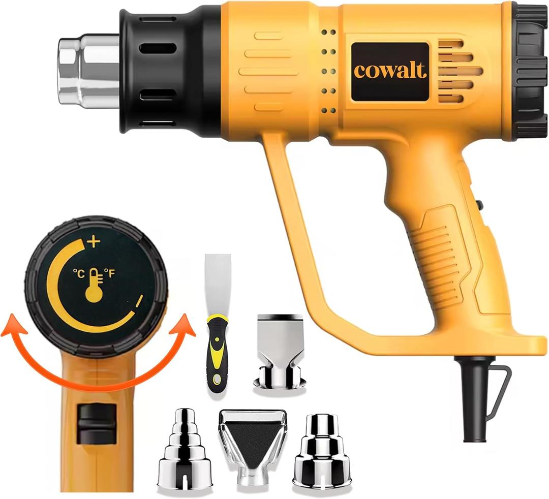 Heat Gun for Vinyl Wrap, Crafting, Shrink Tubing, Paint, Epoxy Resin, Candle Making Variable, Adjustable Temperature, Overload Protection Fast Heating Hot Air Gun Kit Nozzles, Scraper