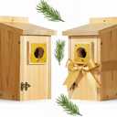 2 Pack Bird Houses for Outside Clearance with Copper Guard, Cedar Bird House Outdoor, Bluebird Finch Swallow Wren Chickadee Assembly Required，Lacquer Finished,Outdoor 5 Years Usage