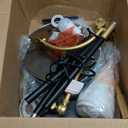 JONATHAN Y 59" Black/Brass Gold Floor Lamp with Integrated Wood Side Table, Contemporary Metal Standing Lamp for Living Room, White Linen Shade, LED Bulb Included, UL Listed JYL3056A